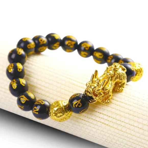 10mm Feng Shui PiXiu Obsidian Wealth Beaded Stretch Bracelet - Picture 3 of 11
